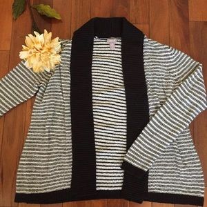 Chico’s Black White Open Front Sweater Cardigan